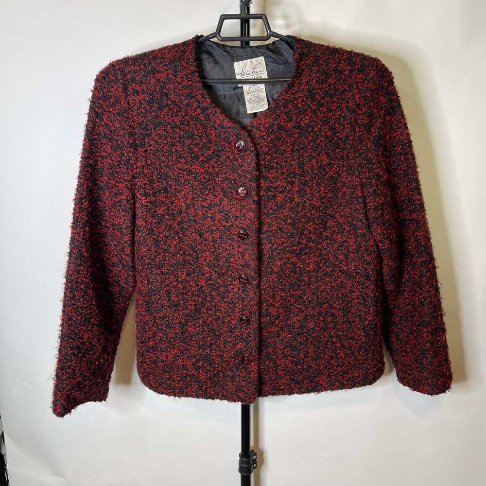 Vintage Kathie Lee Red Black Textured Jacket Size XL Womens